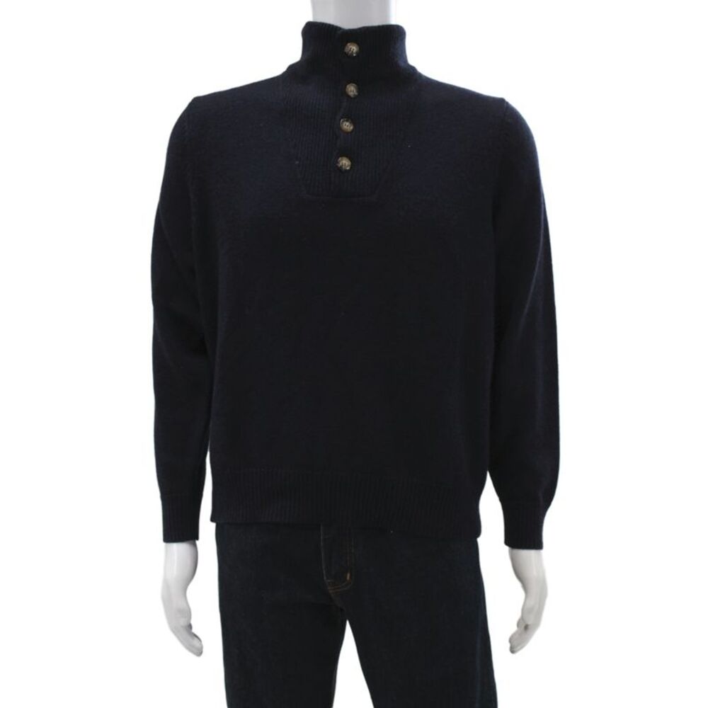 J. Mclaughlin Mens Pullover Sweater Black Merino Wool Mock Neck Size L